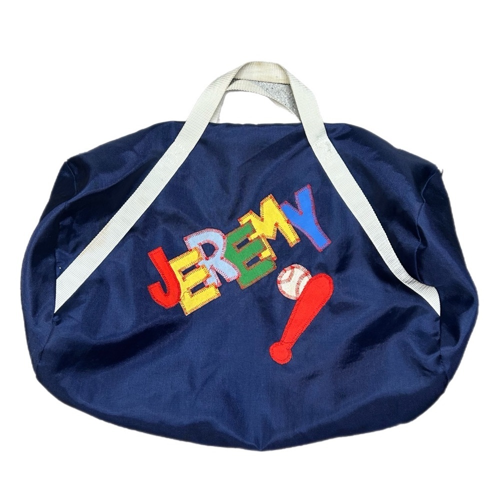 Vintage Personalized 'Jeremy' Navy Sports Tote with Baseball Appliqué